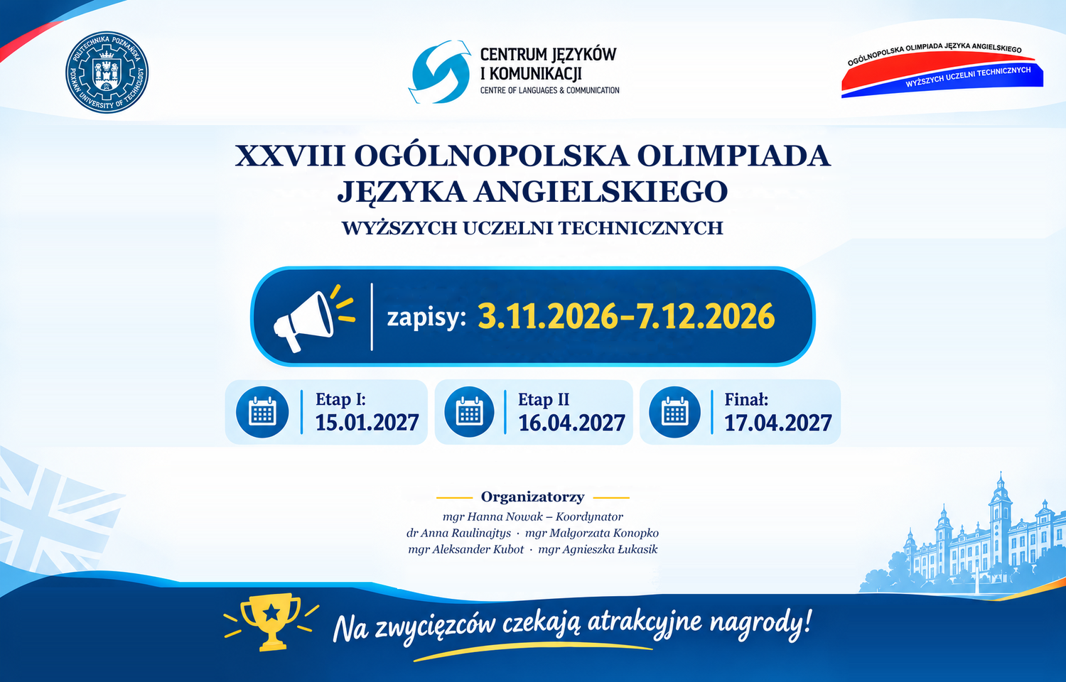 grafika zawierająca tekst dotyczących 28 Olimpiady Języka Angielskiego